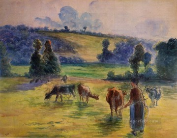 カミーユ・ピサロ Painting - 1884年 エラニーで牛飼いのための勉強 カミーユ・ピサロ